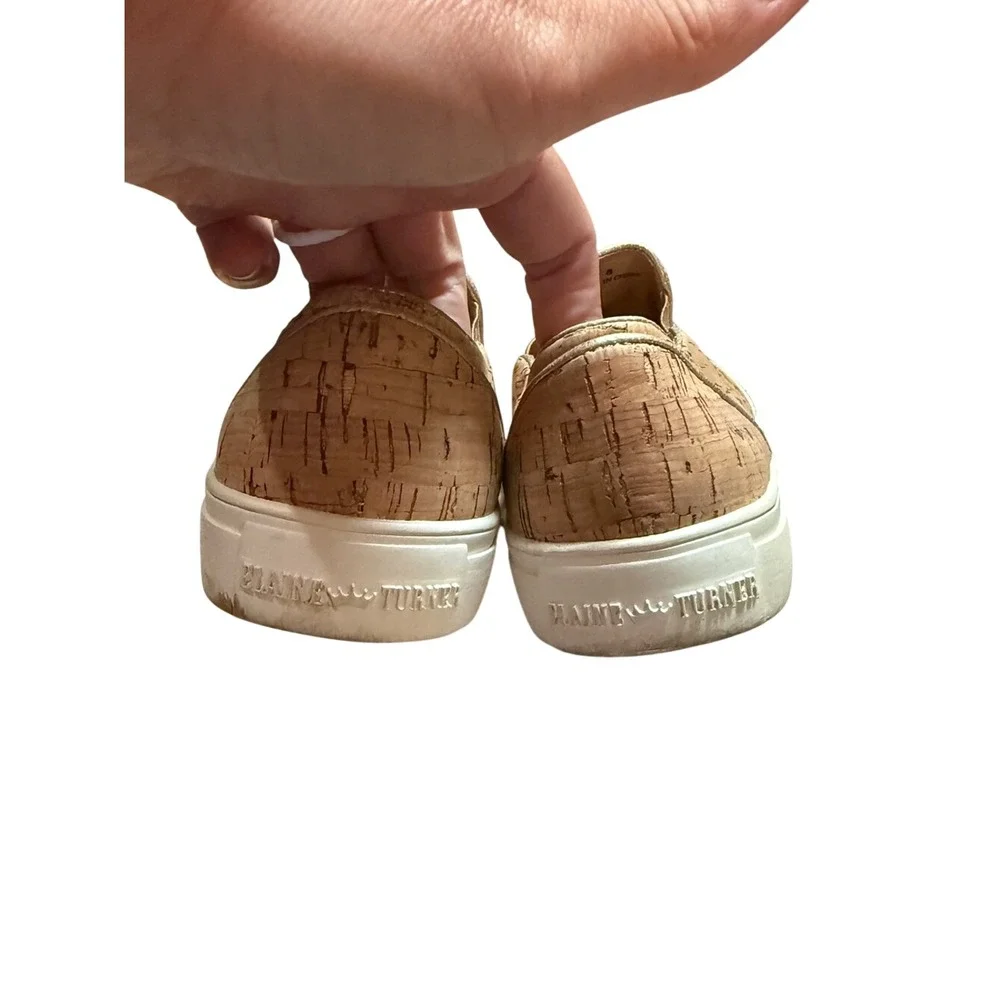 Elaine‎ Turner Natural Cork Gold Trim Slip On Sneakers 8 Beachy Euro Summer Boho